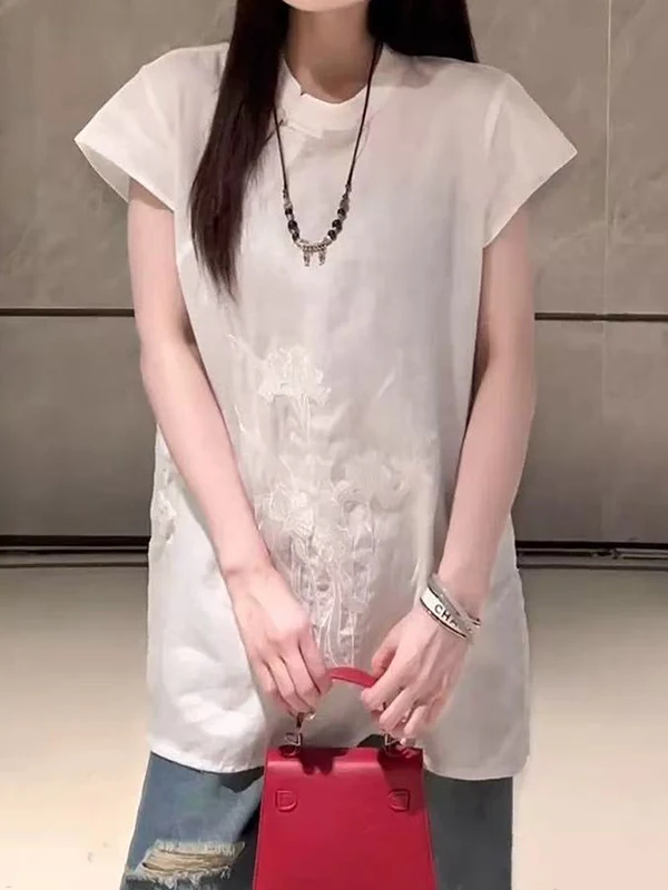 New Chinese Sle Embroidered T-irt Women's Loose Fit Summer 2025 Faion Slimming Versatile Small irt Top