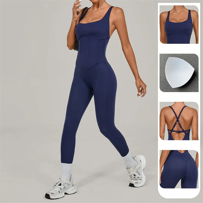SVEIC Jumpsuit Yoga Adjustable Shoulder Strap Backless Cross Fitness Workout Leggings One Piece Bodysuit Sport Gym Women Clothes