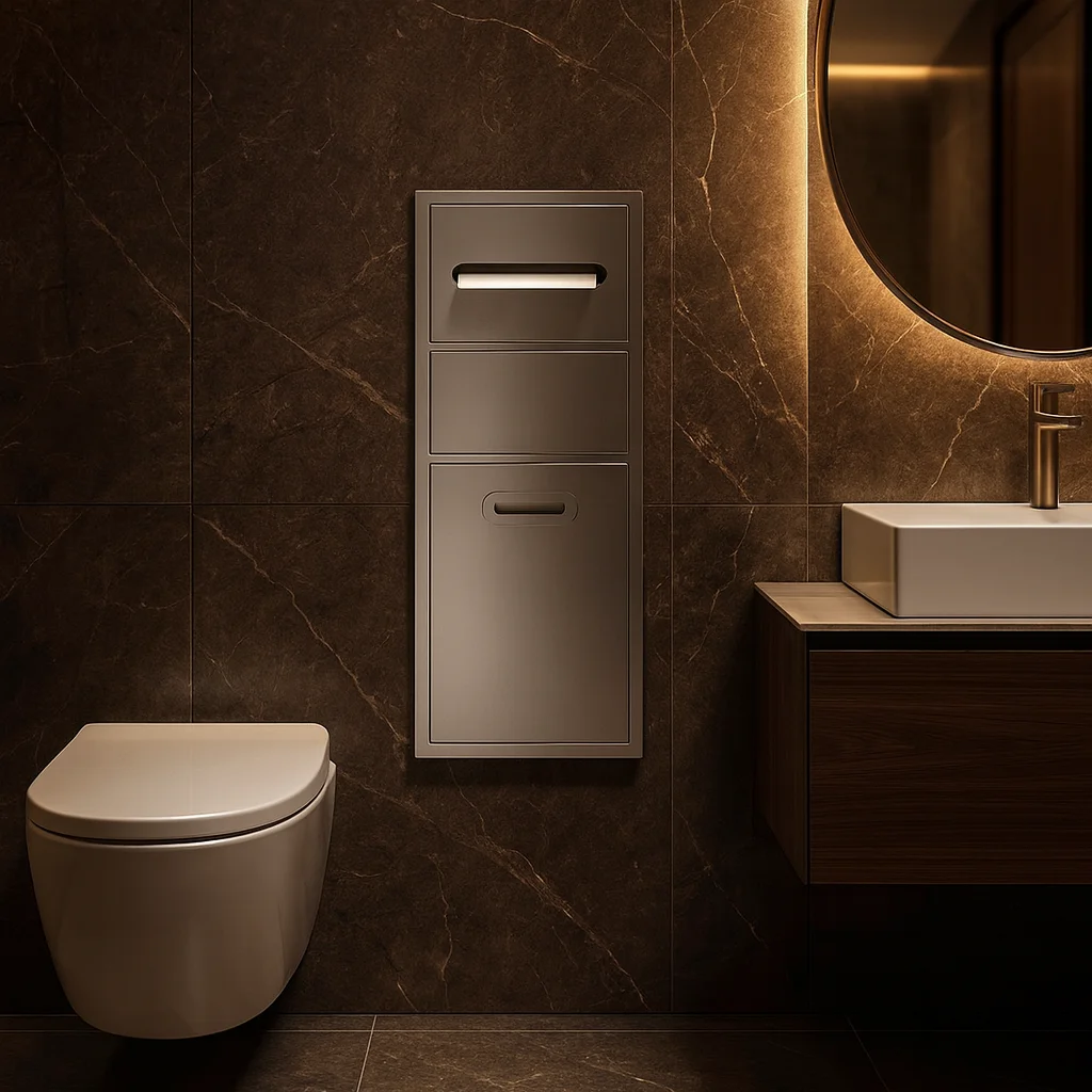 Modern Design Tissue Box Shelf Stainless Steel Hidden Toilet Brush Niche Built-in Toilet Brush Holder and Tissue Niche