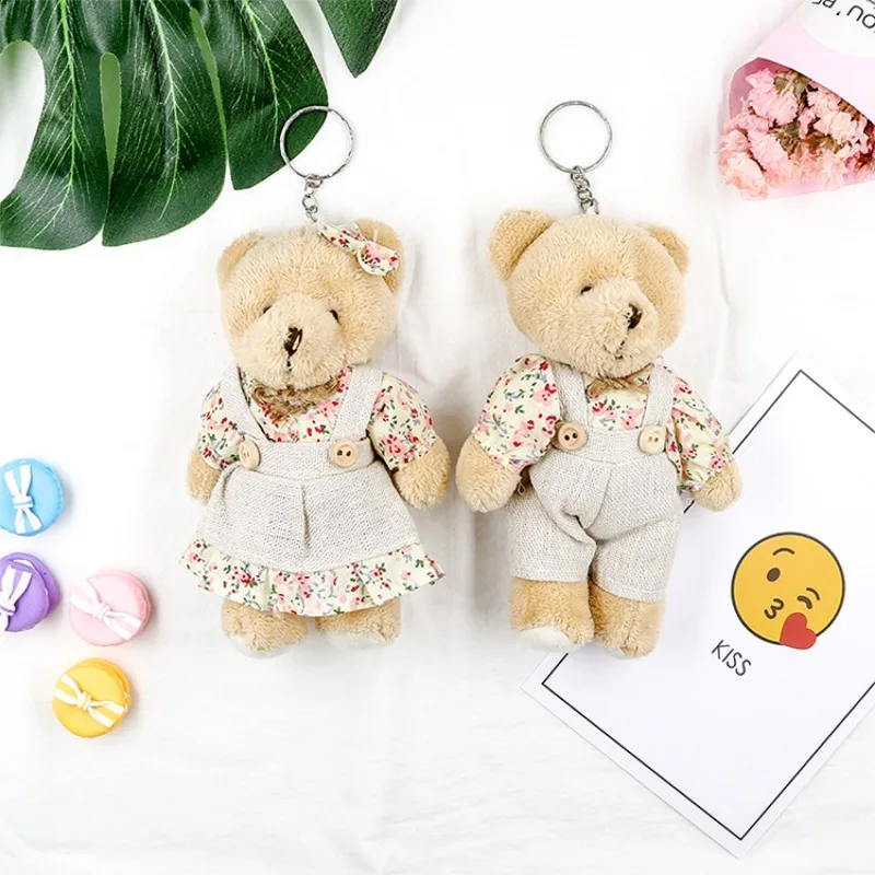 Cute Girls Country Style Linen  Bear Keychain Women Couple Rabbit Keychain on Bag Car Trinket Female Wedding Party Toy Gift