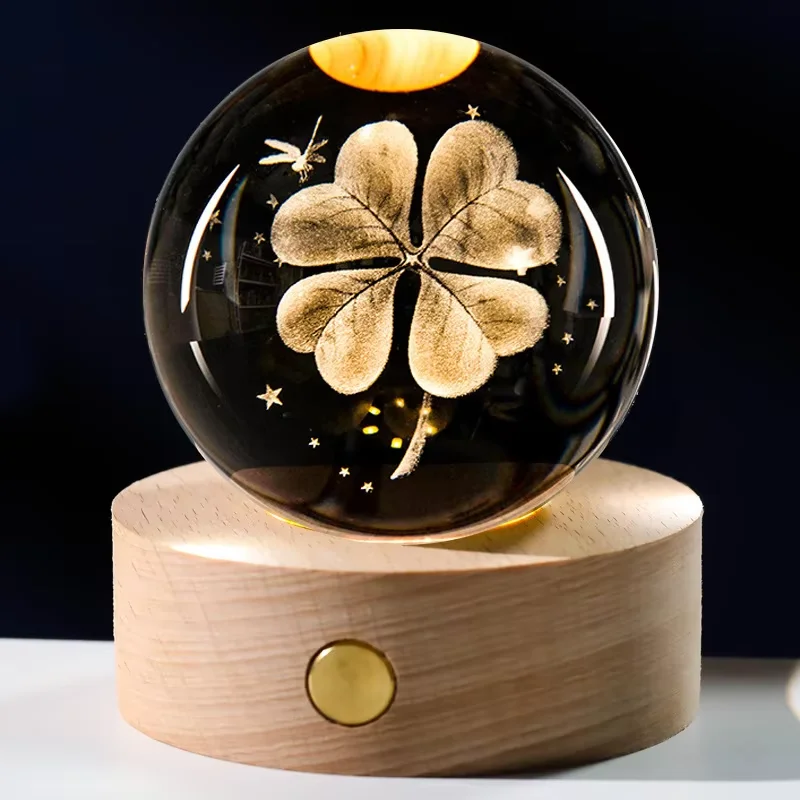 قاعدة خشبية مضيئة 6 سم؛ كرة كريستال منحوتة ثلاثية الأبعاد؛ زخرفة إبداعية على شكل نجمة ليلية؛ للطلاب