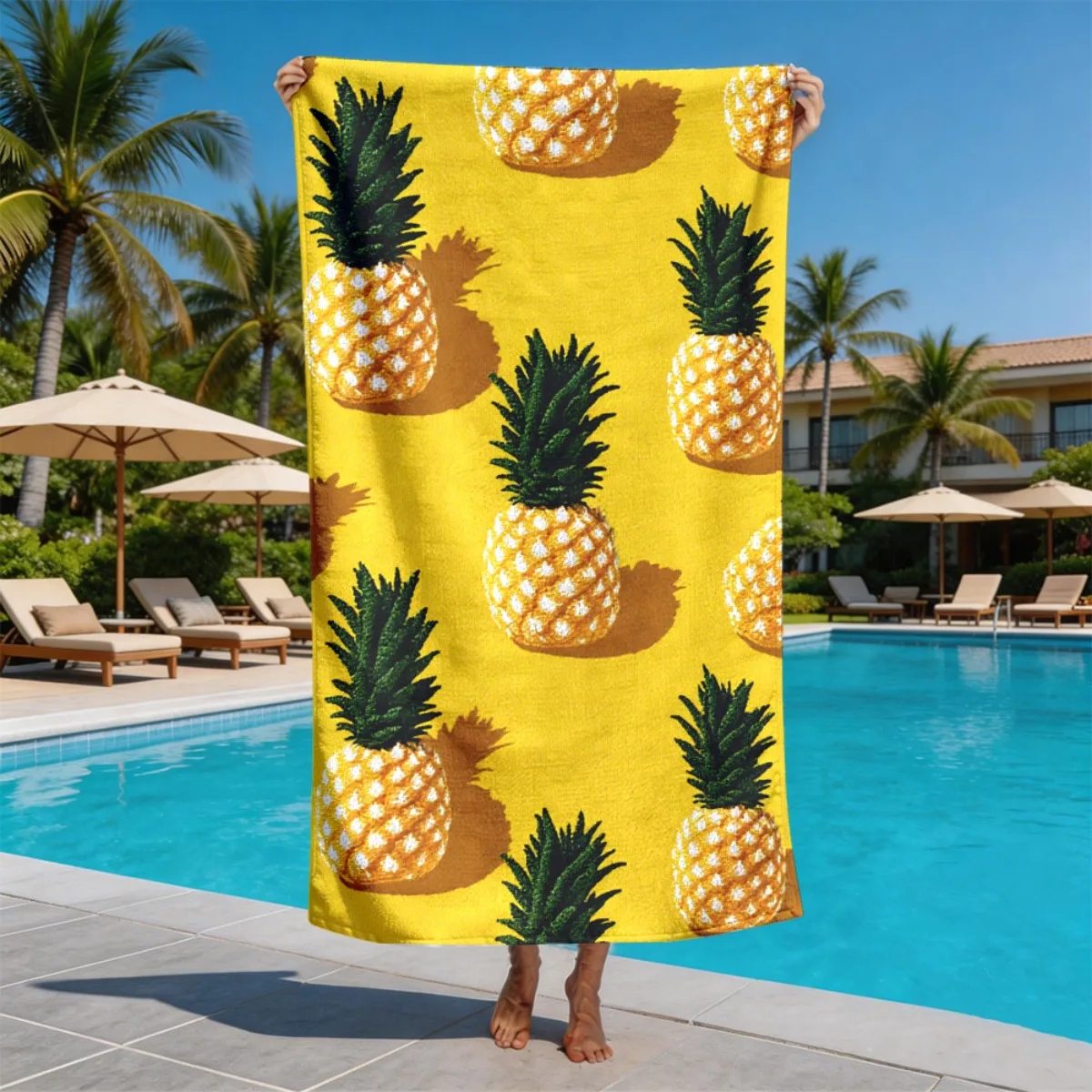 Tropical Pineapple Fruit Theme polyester microfiber beach towel is highly absorbent, suitable for swimming and beach outings