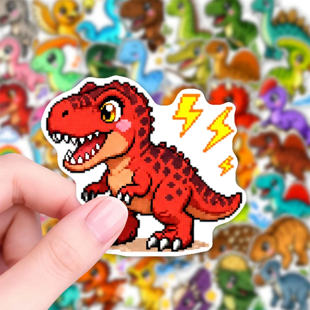 10/30/50pcs Funny Pixel Style Animal Dinosaur Stickers Cartoon Decoration Sticker Toy DIY Luggage Laptop Guitar Cute Decals Pack