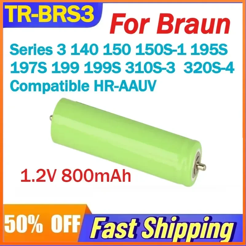 TR-BRS3 1.2V 800mAh Shaver Battery For Braun Series 3 140 150 150S-1 195S 197S 199 199S 310S-3 320S-4 Compatible HR-AAUV