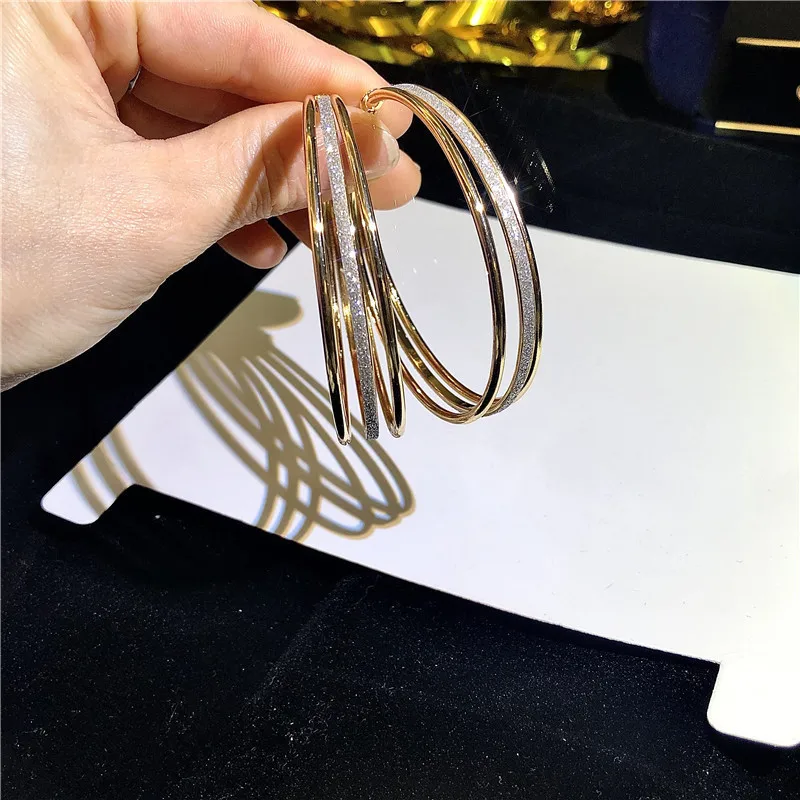 925 Silver Needle Fashion Exaggerated Circle Earrings For Women Jewelry 2026 Trending Women's Multilayer Frosted Hoop Earrings
