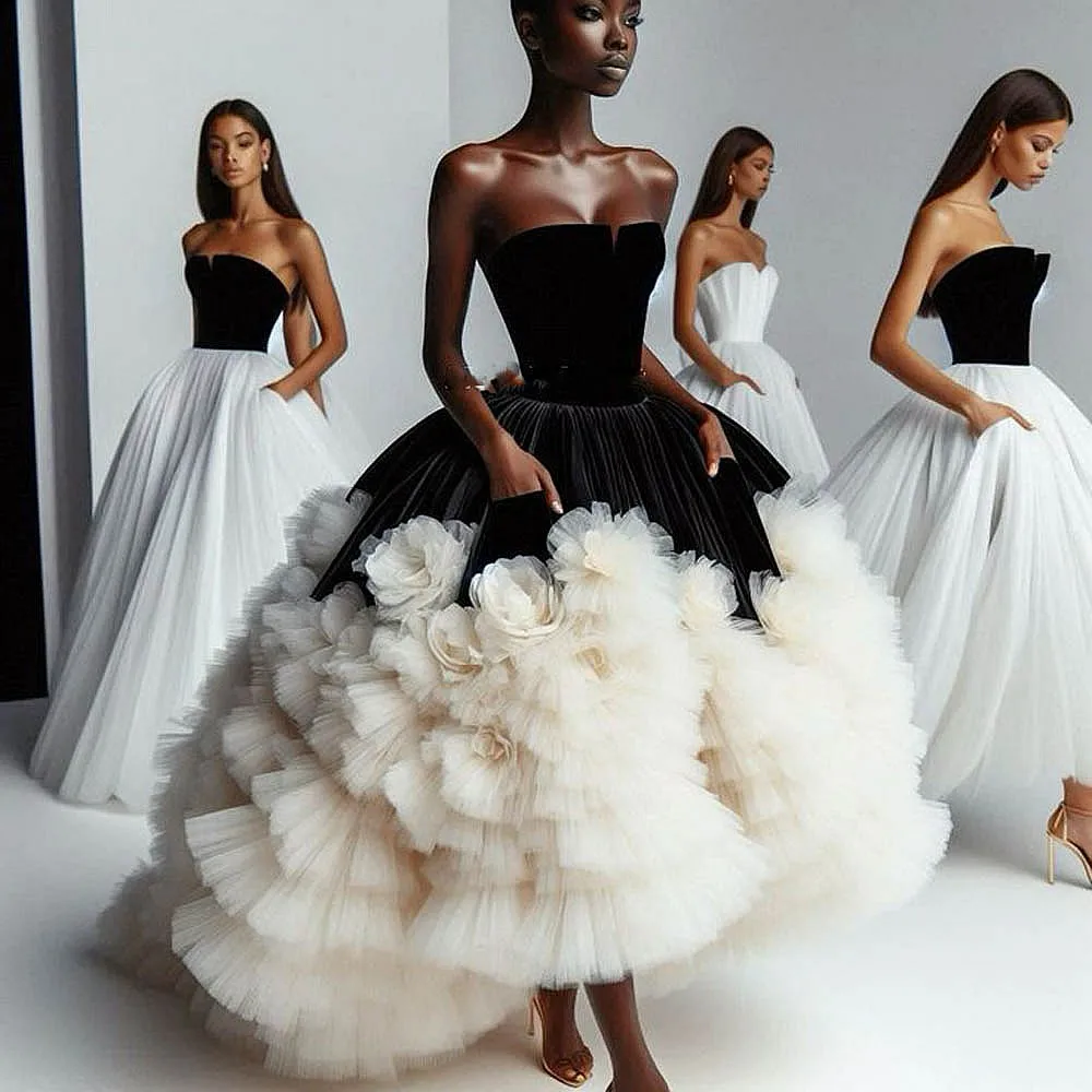 

Бальное платье Шикарные платья для выпускного вечера Безворсовые многоуровневые оборки Драпированное платье для свадебного приема Высокое низкое тюлевое танцевальное вечернее платье знаменитостей