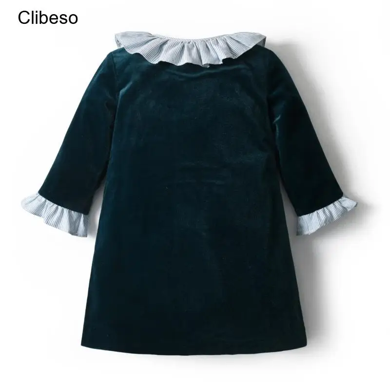 2024 Autumn Baby Girl Velvet Dress Kids Spanish Clothing Double Breasted Long Sleeved Dresses Newborn Girls Solid Frocks