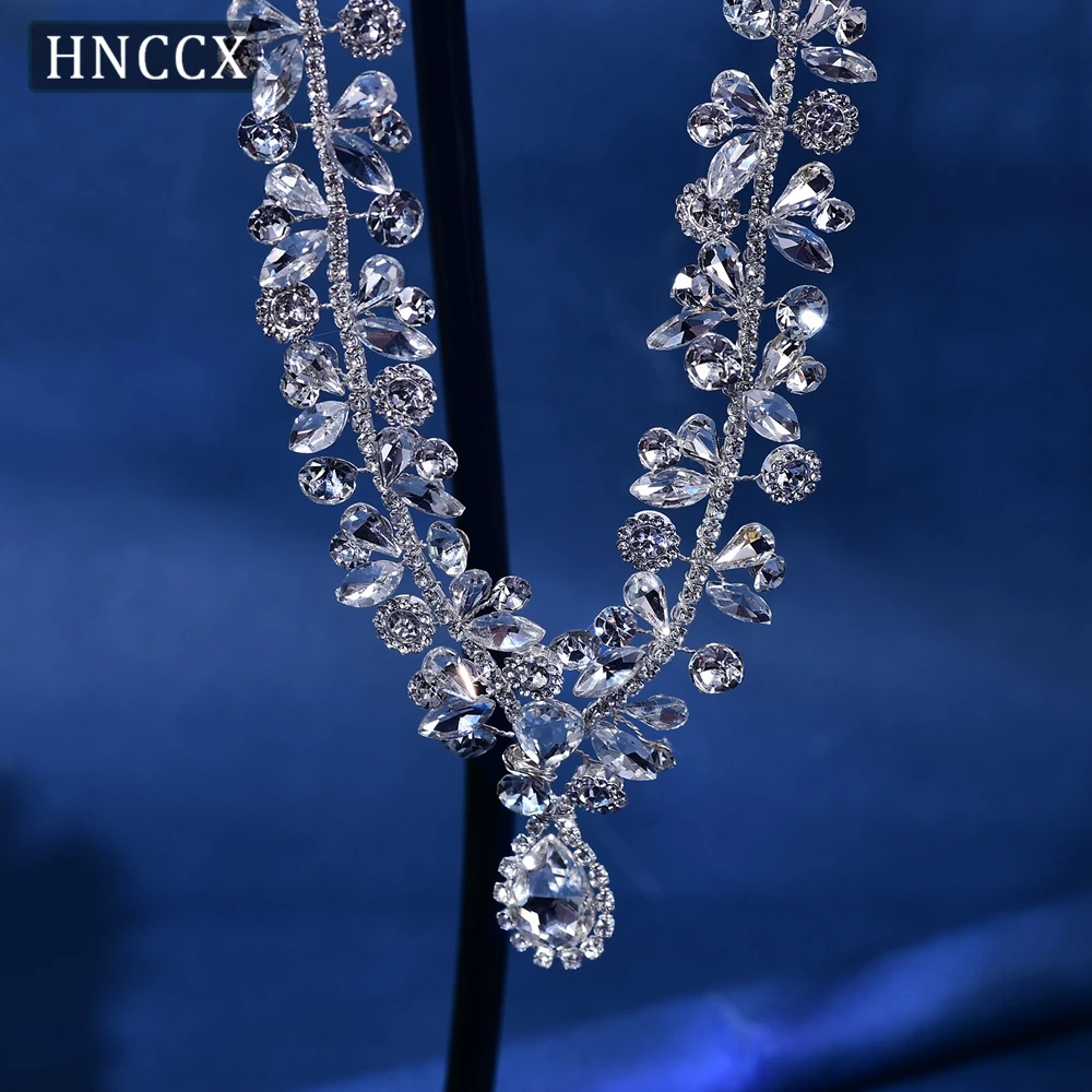 HNCCX Handmade Bridal Water Drop Rhinestone Hair tiara sForehead Headband With Combs Wedding Head Chain Party Headdress CP470