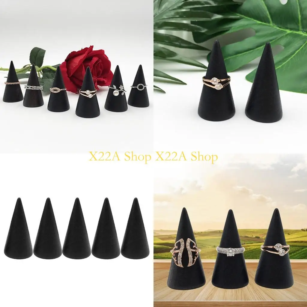 

Unique 5Pcs Vintage Rings Holder Cone Display Rack Finger Trinket Stand Showcase