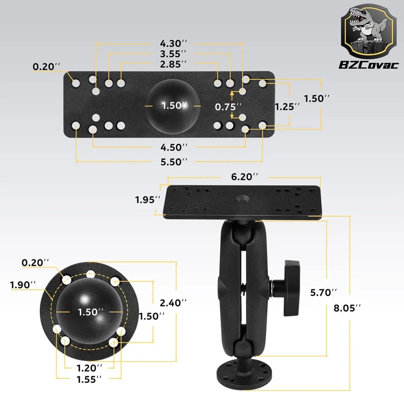 Aluminum Fish Finder Mount with 1.5