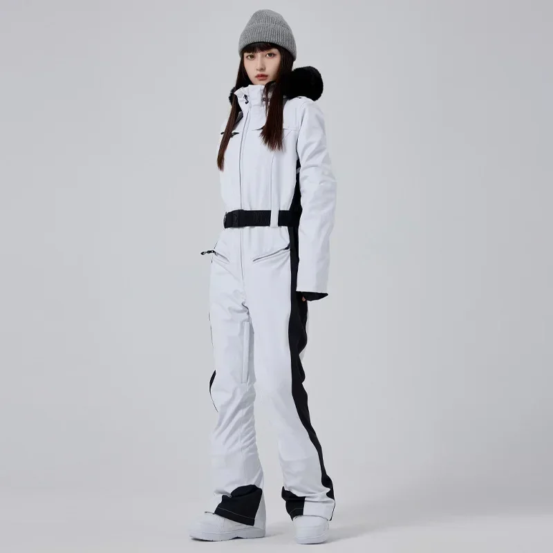 Sport Women Ski Jumpsuit Waterproof Warm Hooded Woman One Piece Snowsuit Mountain Outdoor Female Snowboard Overalls Clothes