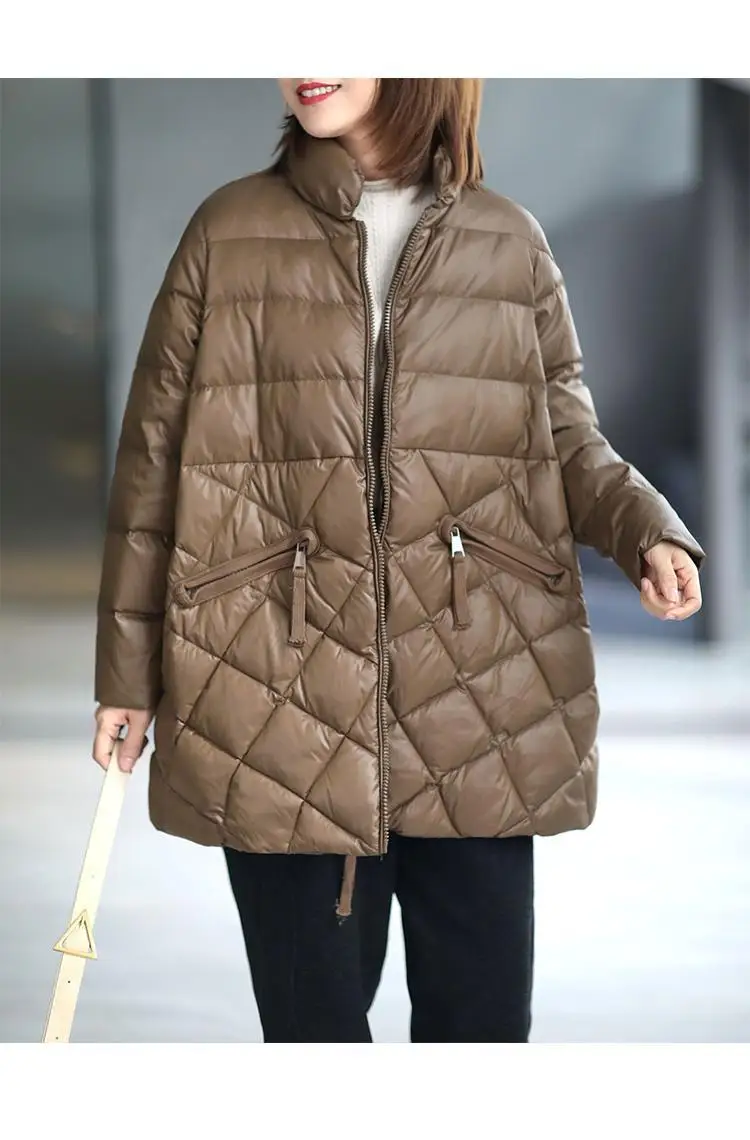 Women's Autumn Winter Top Coat Cotton Coat Diamond Pattern Color Block Thickened Fleece Lining Simple Comfortable Casual Skinny