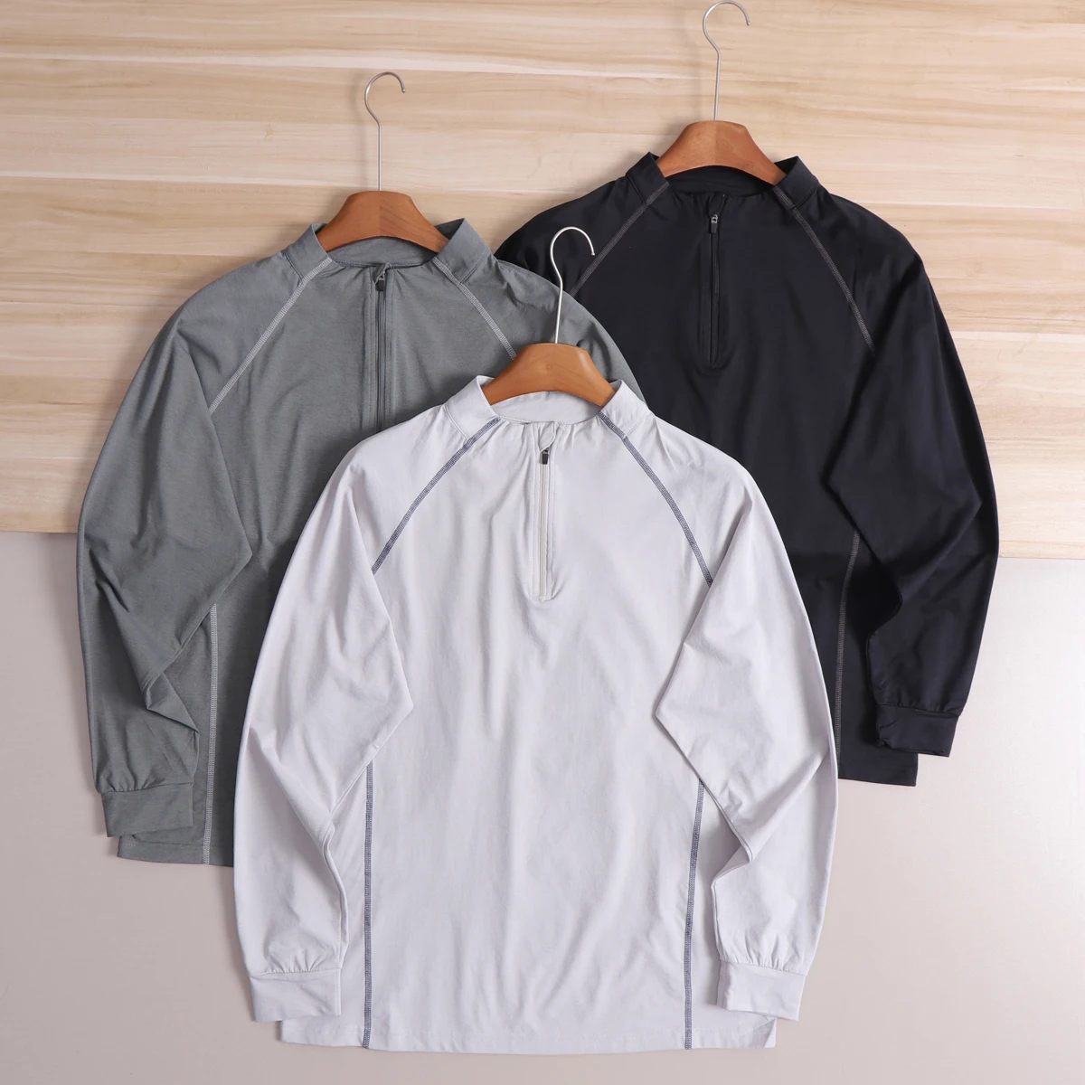 Nordic Style Outdoor Sports Men's T-Shirt Half Zipper Stand Collar Loose Moisture Wicking Long Sleeve Base Shirt