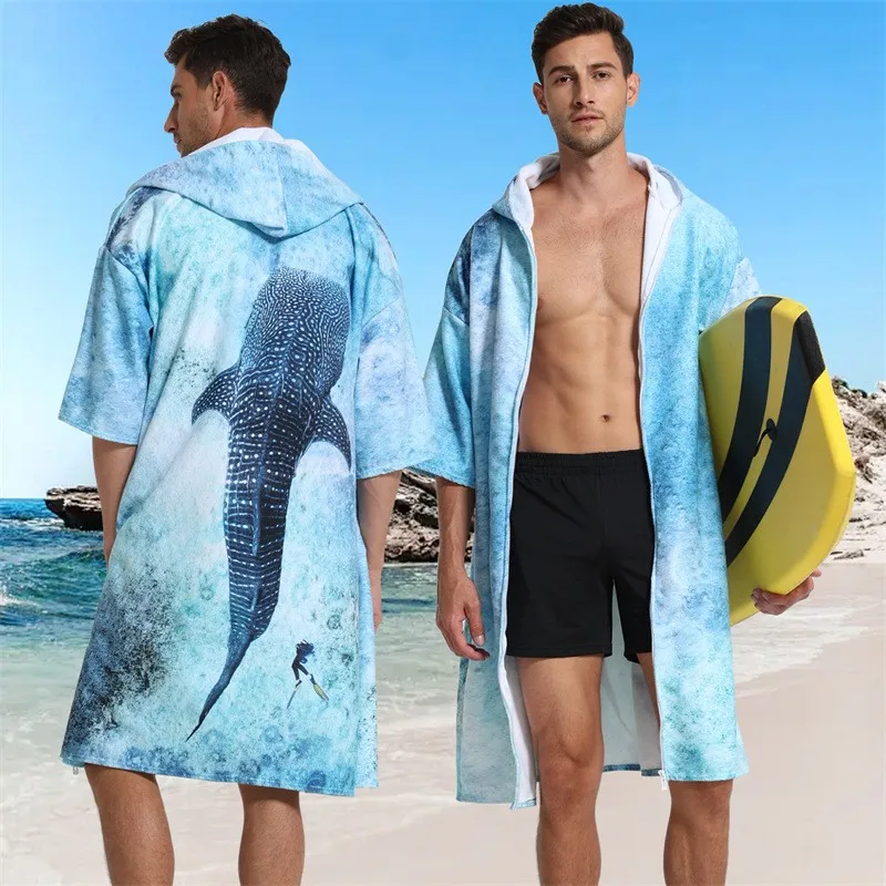 Strandbadjas Cape surfponcho volwassen heren met capuchon Sneldrogende badhanddoek voor buitenzandstrand uit China