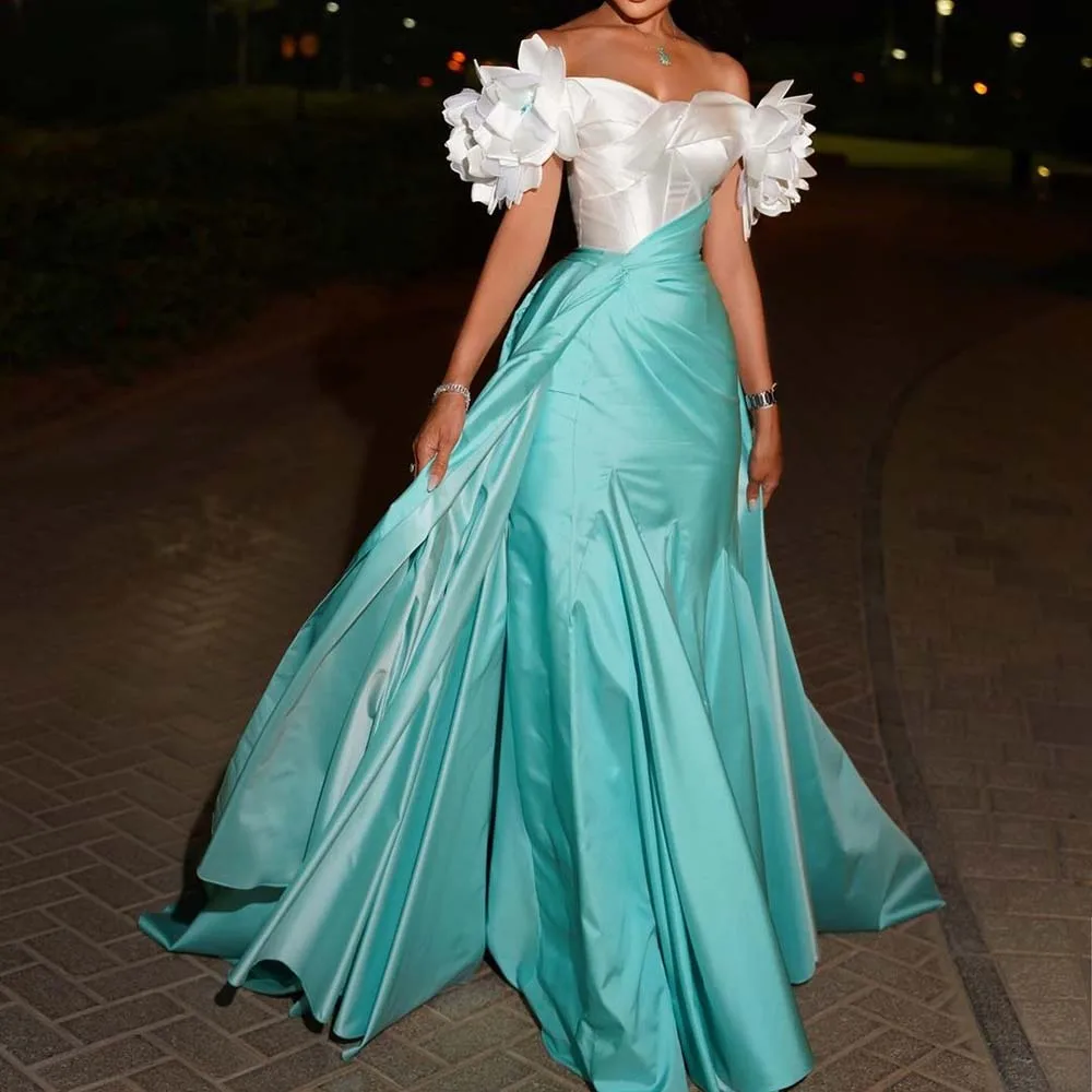 Off the Shoulder zakładka bez rękawów suknie wieczorowe pociąg typu Sweep suknie trapezowe formalne okazje eleganckie kobiety luksusowa sukienka na