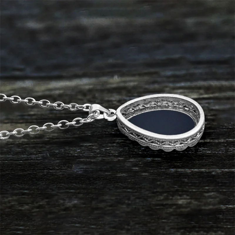 Vintage Water Drop Gray Lady Queen Cameo Necklace For Women Antique Silver Plated Flower Pendant Fashion Cameo Necklace