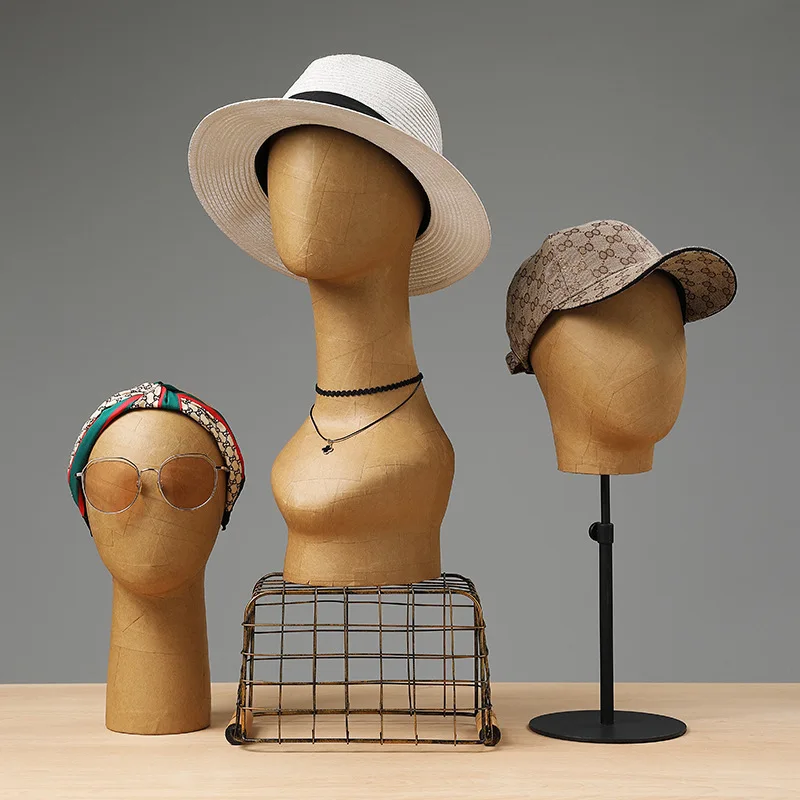 

Retro kraft paper head mold hat rack, scarf necklace hat holder display rack