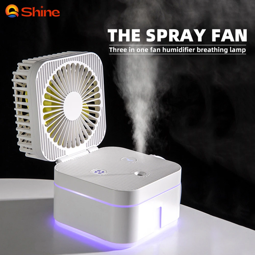 

Portable Spray Humidification Fan Mini Desktop Fan 2000mAh Recharge Aromatherapy Night Light Adjustable USB Ventilation Fan