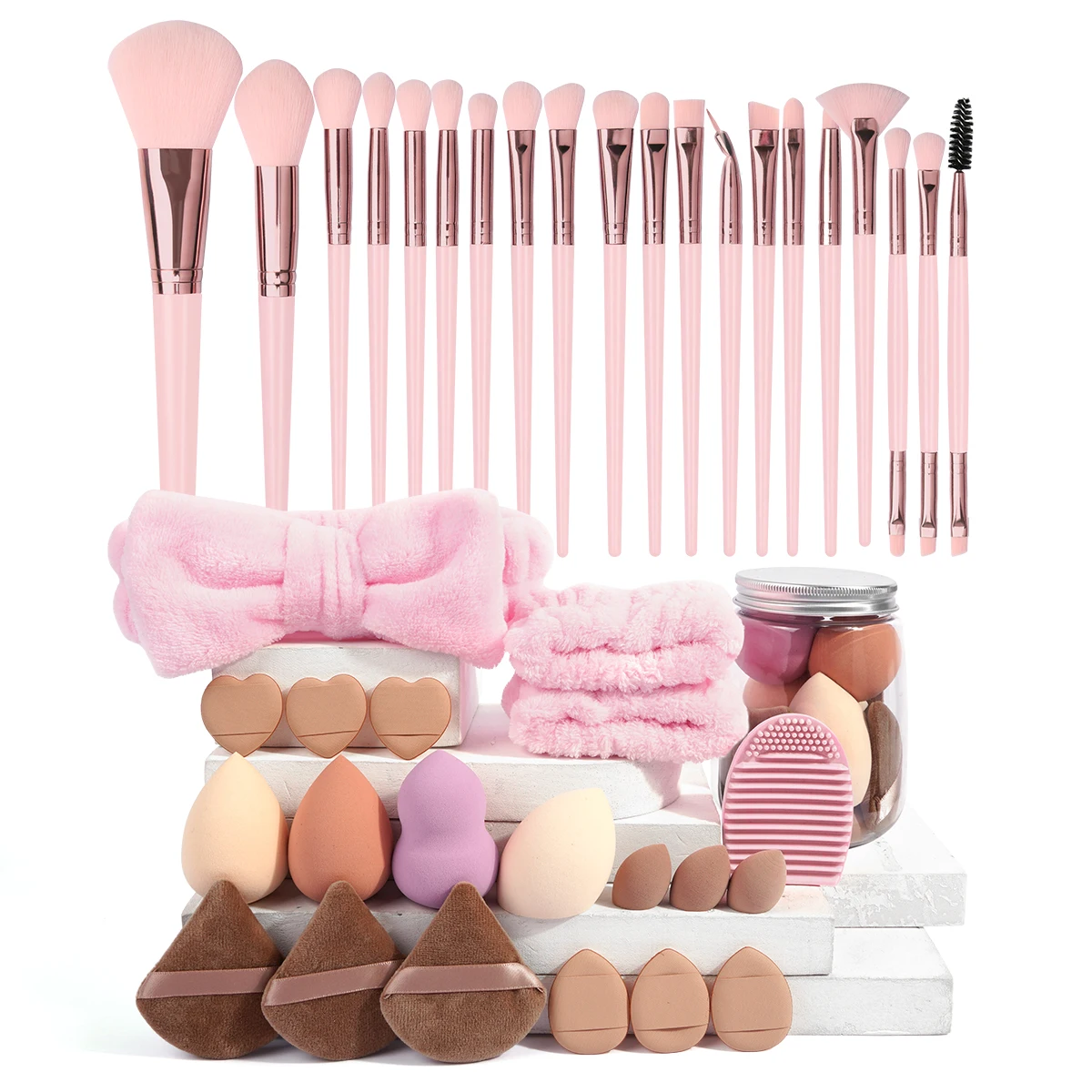 MAANGE 41pcs Makeup Tools Kit 20pcs Makeup Brushes 16pcs Blender Sponges & Storage , Brush Cleansing Pads Headband Wristbands