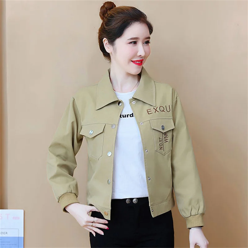 Spring Autumn Short Casual Jacket 2024 New POLO Collar Covered Button Women's Clothes Outeawer Solid Colour Fashion Coat Female