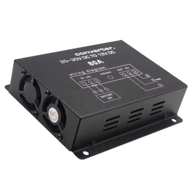 Efficient Voltage Reducer Inverter Power Supply Adapter For Trucks 24V-12V, Sealing Against Moisture With 90% Efficiency