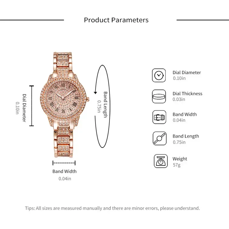 1/2pcs Luxury Women Diamond Watches Hip Hop Bracelet Ladies Quartz Watch Rose Gold Womens Wristwatch Shiny Crystal Reloj Mujer image 6