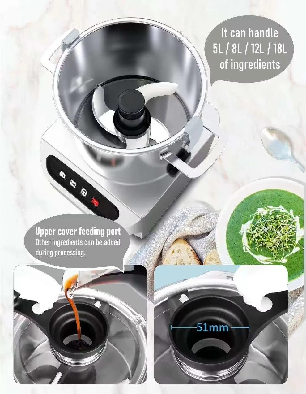 Commercial High-Power Stainless Steel Food Processor Electric Meat Vegetable Fruit Grinder Processing Equipment