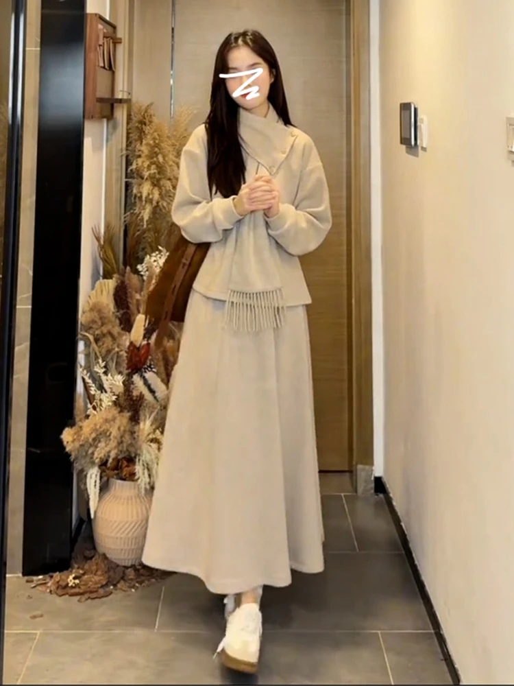 

Ele Women's Two-Piece Set Gentle Sle Long Sve round Neline Top with f Skirt Faionable Casual Wear for Spring ...