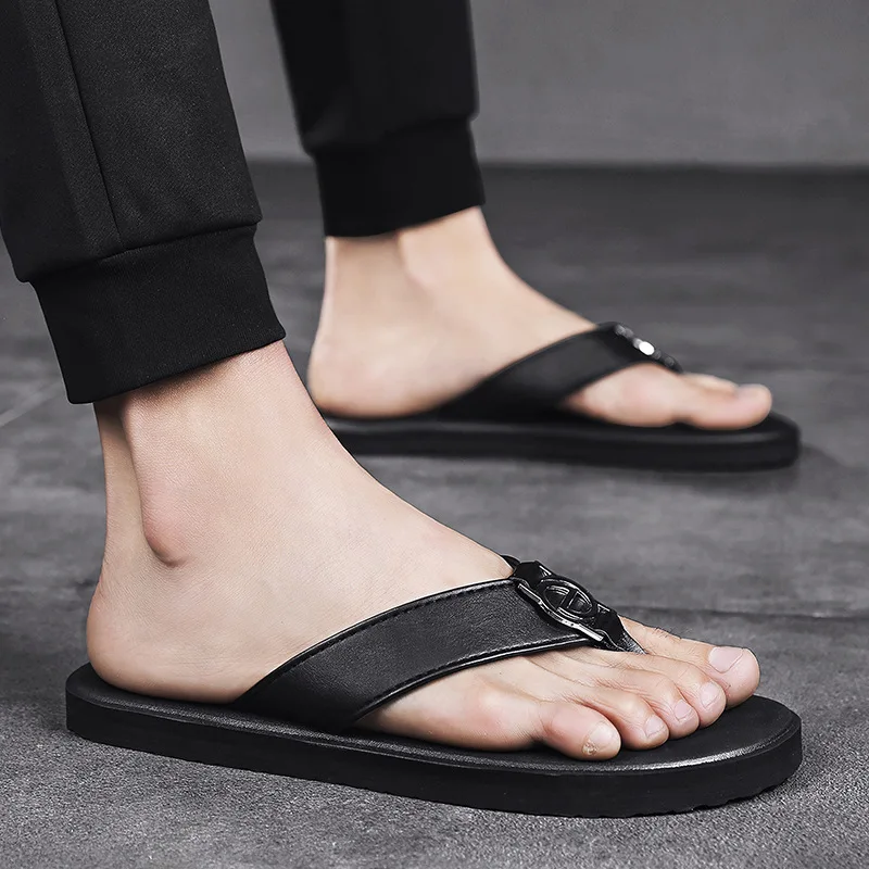 Men Slippers Outside Beach Button Flat Flip-flop 2024 Summer Casual Slippers Indoor Home Male Anti-slip Shoe Thong Sandal Zaptos