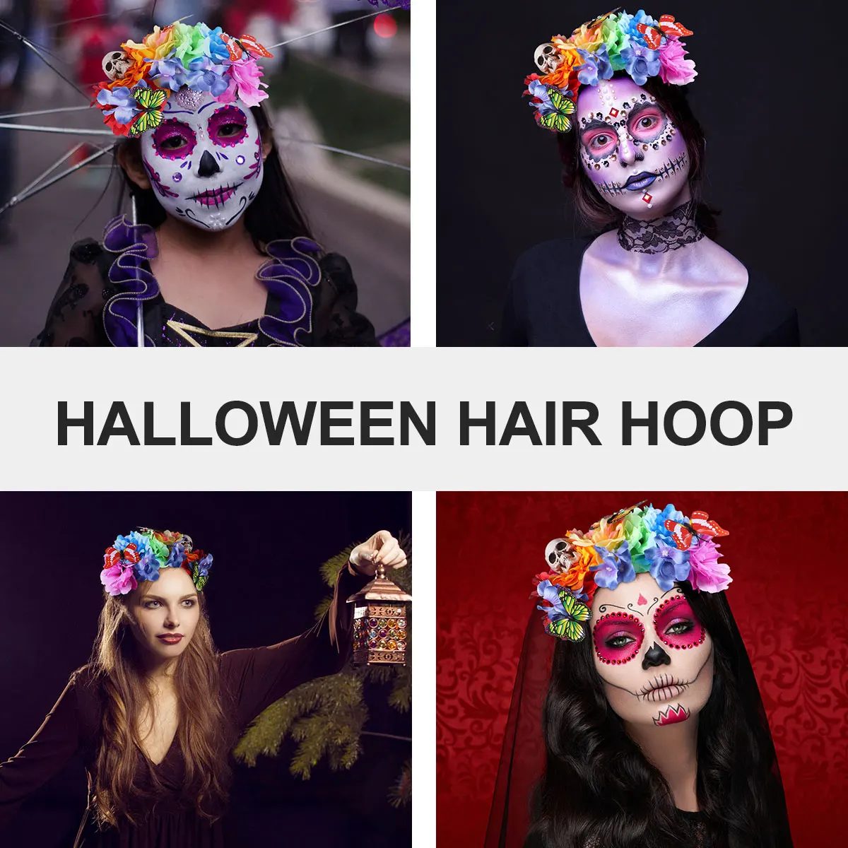 

Skull Headband Rose Flower Hair Hoop Halloween Cosplay Scary Headpiece Lightweight Comfortable Photo Props Group