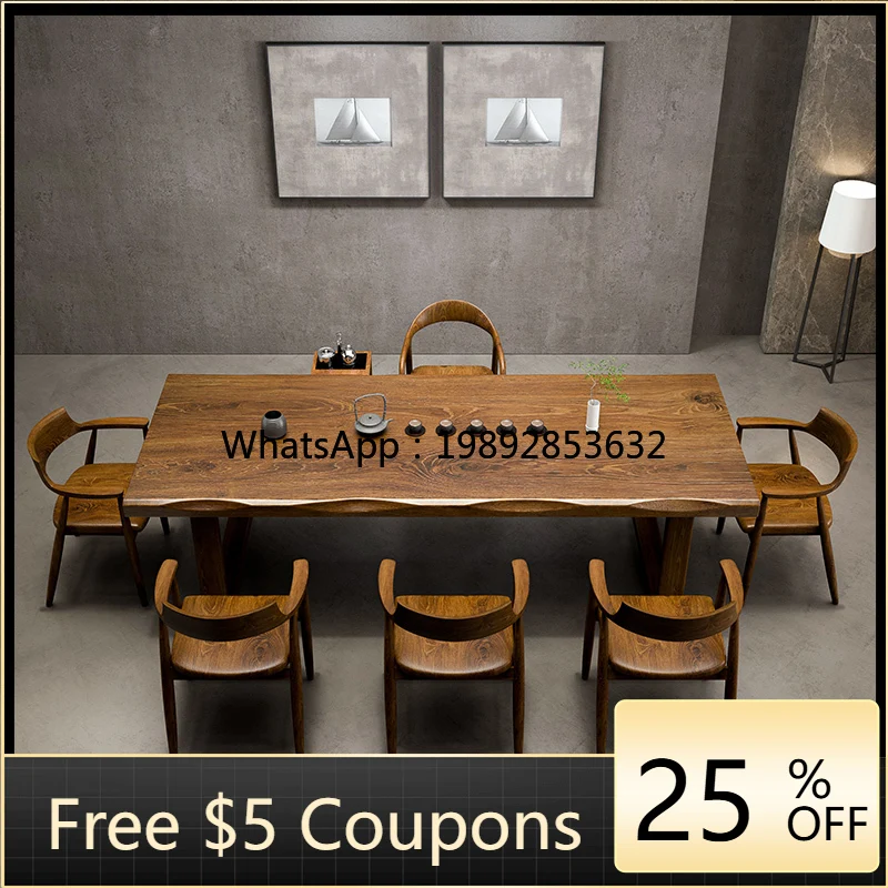 

YFY New Chinese Style Solid Table Five Chairs Modern Simple Kung Fu Tea Table Office Natural Wood Tea Brewing Table