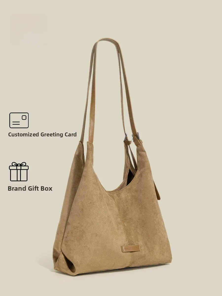 

Large Capaci Suede Hobo Bag Women's Crossbody oulder Bag Casual Simple Sle Khaki Color Winter Faion Soft Leather Bag