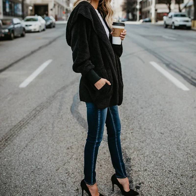 Mulheres Casaco De Pele Cardigan Casaco De Inverno Lados Longos Ambos Lados Vestindo Casaco De Pele Falsa Casaco De Pelúcia Senhoras Outono Inverno