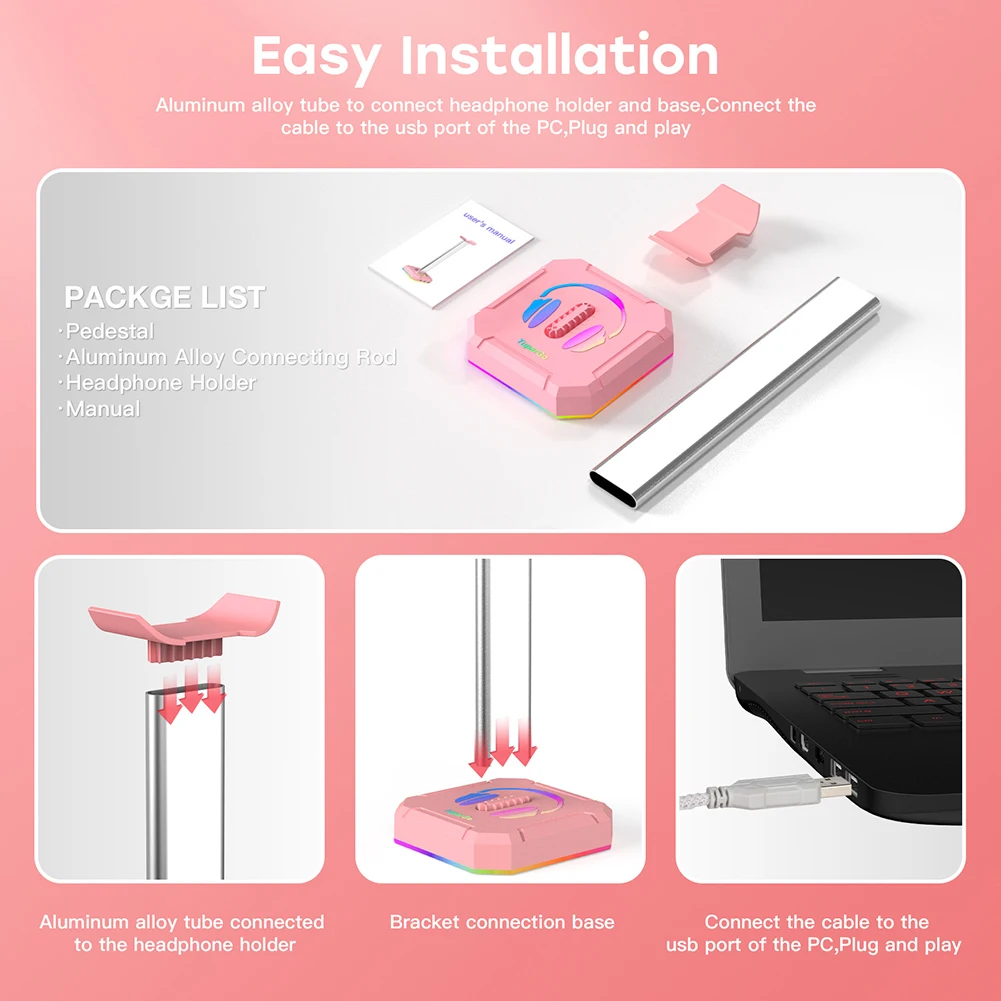 Supporto per cuffie RGB Supporto per cuffie da gioco da scrivania Display fresco Supporto per cuffie salvaspazio Rack Organizer da tavolo Staffa per auricolari