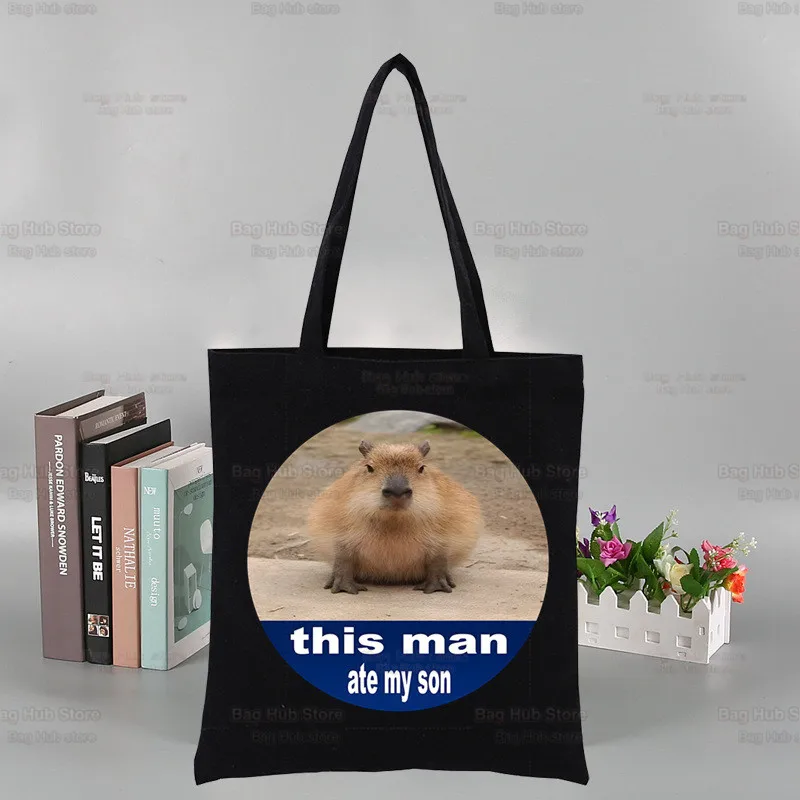 Capybara Canvas Women College Handbags Ulzzang Capybaras Is My Spirit Animals Tote Bag Black Large Casual Fashion Shoulder Bags