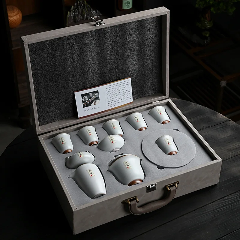Ceramic Kung Fu Tea Set 10 Head Gift Box Light Luxury Souvenir Household Gaiwan Business Gift Tea Set