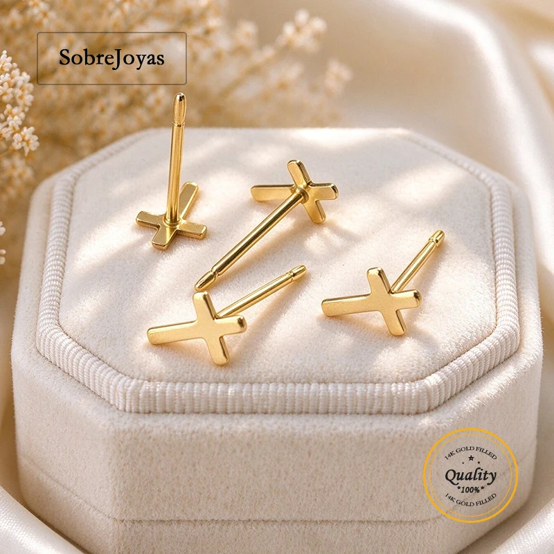 14k Gold Filled Miniature Cross Stud Earrings - Perfect Baptism Or Confirmation Gift
