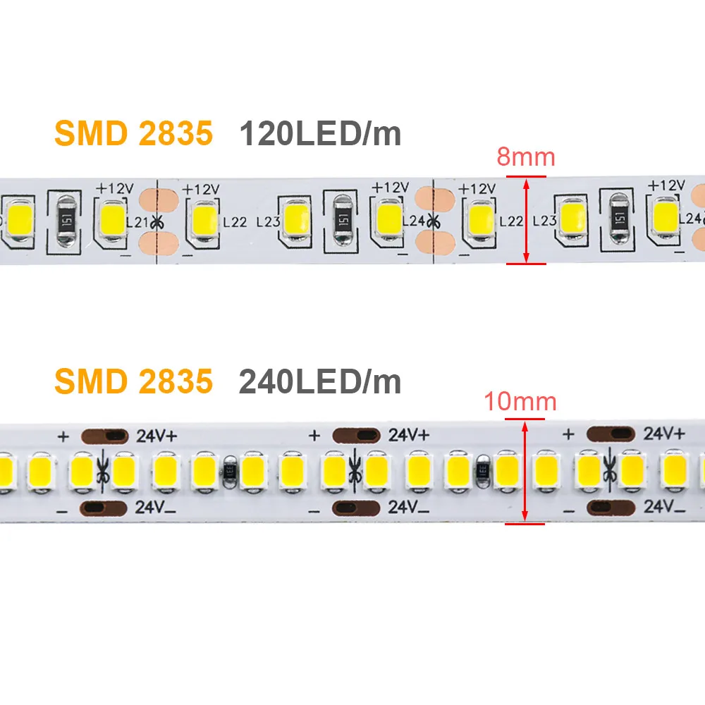 2835 Led Strip Light 12V 24V 5m 10m 15m 20m120 240 LEDs Bright Flexible Tape for Home Decoration IP21 IP65 IP68 IP67 Waterproof