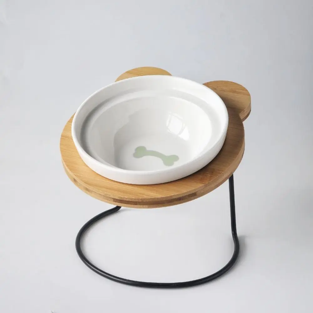 With Wooden Stand Ceramic Cats Bowl Anti Vomiting Anti Slip Elevated Pet Feeder Protects Cervical Spine Single Bowl