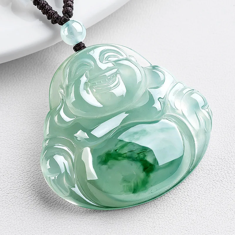Ice women, Laughing necklace, Maitreya Buddha , green jade pendant for