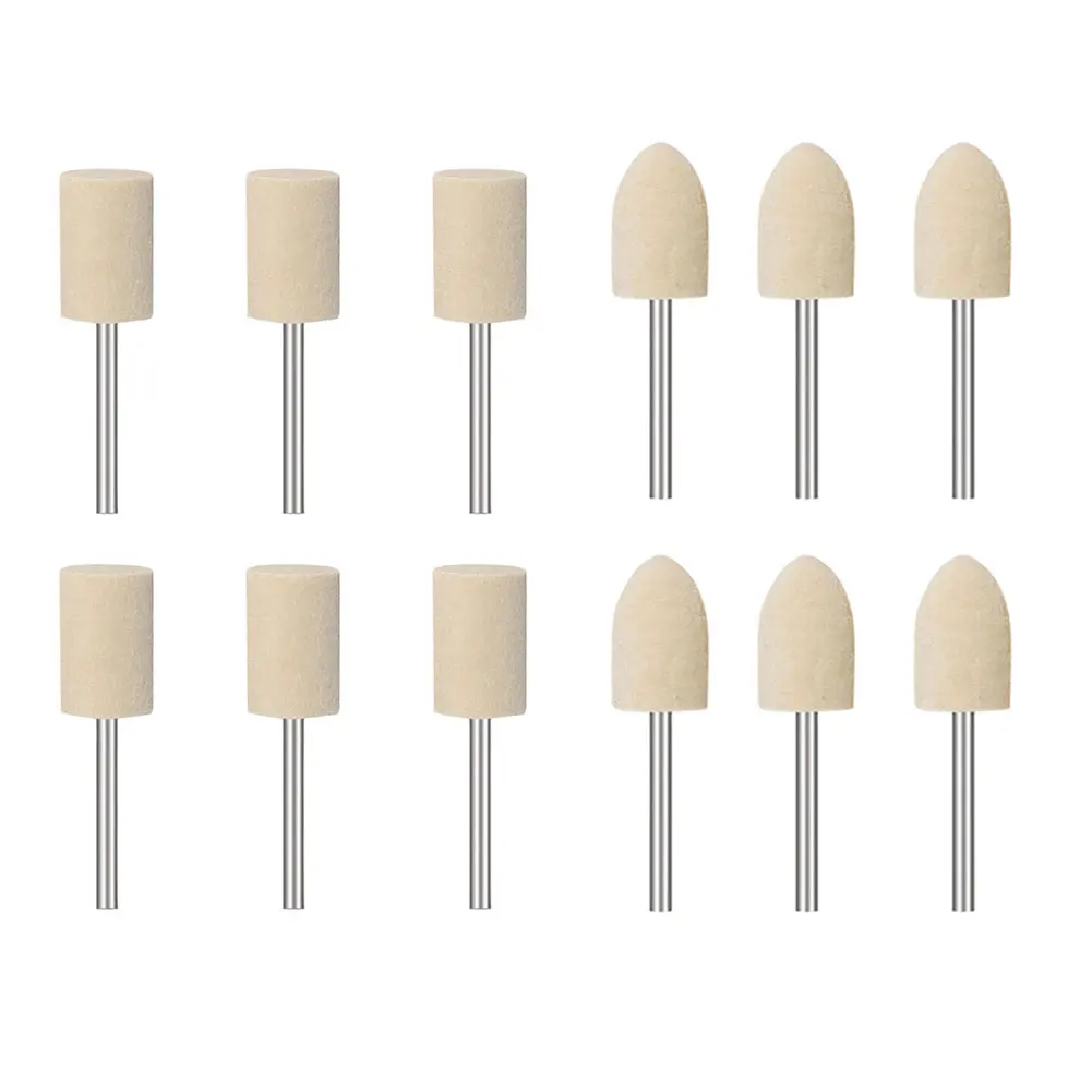 12-Piece Wool Grinding Head Set with 2.35 mm Rotary Tool Shank Diameter for Polishing Metal Glass Jade and Similar Surfaces