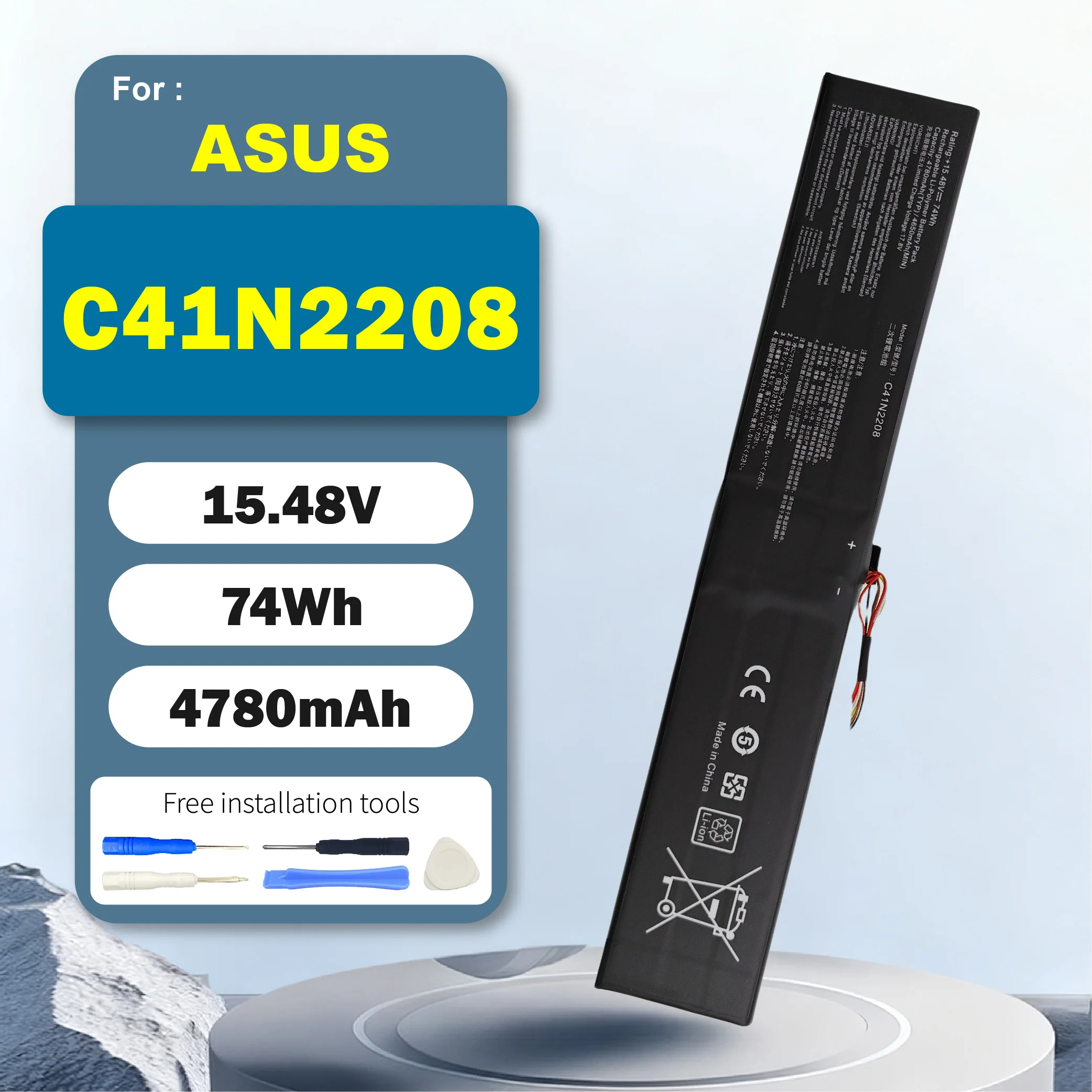 C41N2208 15.48V 74Wh Laptop Gaming Handheld Battery Replacement for Asus RC71L PC71L NR2301L Series
