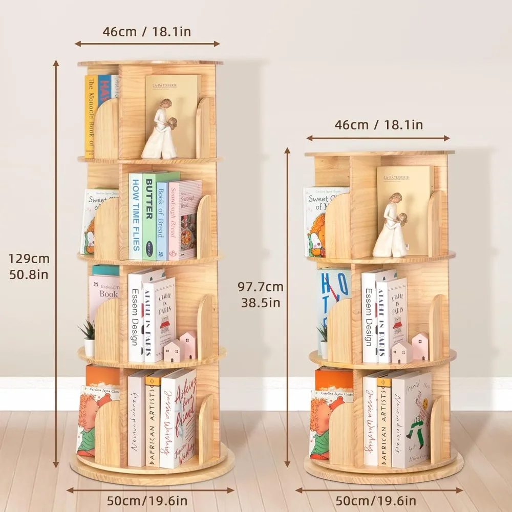 3 Tier Rotating Bookshelf Tower, Montessori Bookshelf Storage Rack with Kids, Large Chassis 360 Display for Small Space, Kids R