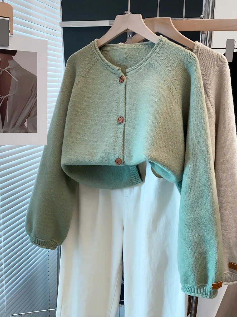 Loose Knitted round Ne Cardigan Women's Thiened Sli Sweater Coat Lazy Sle Outerwear Spring 2025 New Arrival