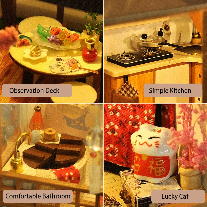 Cutebee DIY DollHouse Japanese Style Villa Kit Wooden Miniature Doll Houses for Children Birthday Gift