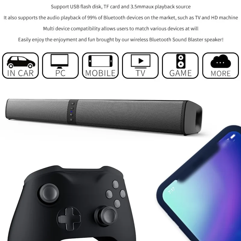 Separable Soundbar for TV with Subwoofer 360° Surround Stereo Wireless Soundbox Home Sound System TF Card AUX FM Radio Sound Bar