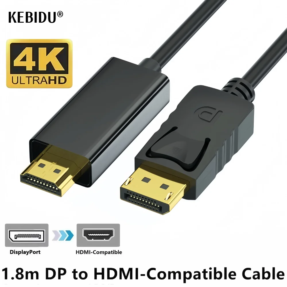 

4K*2K DisplayPort To HDMI-Compatible Adapter 1080P DP To HDMI Converter 1.8m Cable for Desktop Laptop PC TV Monitor Projector