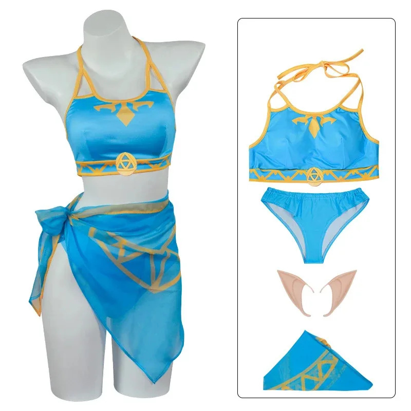 Halloween Outfit The Legend Tears of the Kingdom Cosplay Princess Zelda Swimsuit Summer Women Bikini Sexy Swimwear Costume