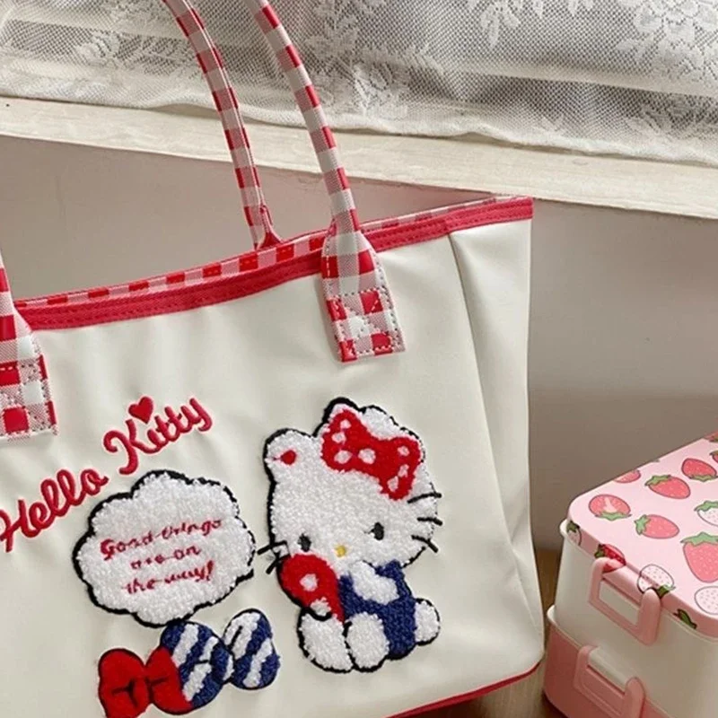 Sanrio płócienna torba damska moda o dużej pojemności Hello Kitty torebka kreskówka jeden torba na ramię na zakupy torba na ramię