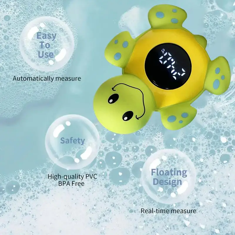 Termógrafo de baño de dibujos animados, termógrafo eléctrico de tortuga de dibujos animados para ducha de niños pequeños, mide rápidamente el termógrafo de advertencia de temperatura